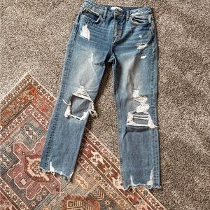 Flying Monkey Distressed Straight Leg Jeans - Blue